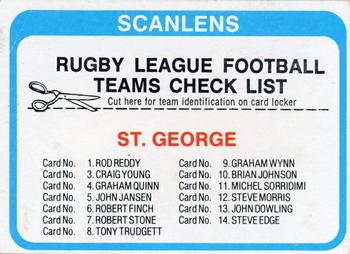 1979 Scanlens - Checklists #11 St. George Front
